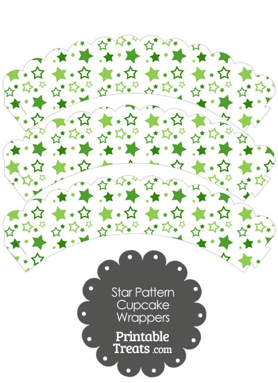 Green Star Pattern Scalloped Cupcake Wrappers from PrintableTreats.com