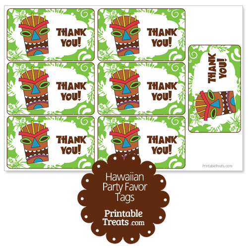 green tiki mask party favor tags