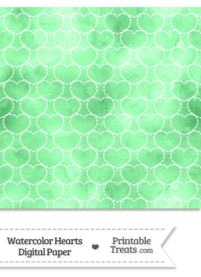 Green Watercolor Hearts Digital Scrapbook Paper from PrintableTreats.com