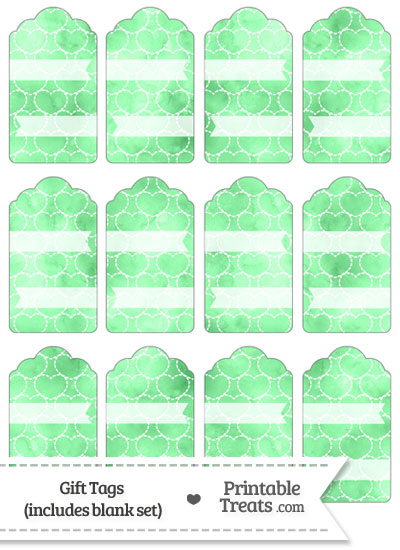 Green Watercolor Hearts Gift Tags from PrintableTreats.com