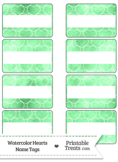 Green Watercolor Hearts Name Tags from PrintableTreats.com