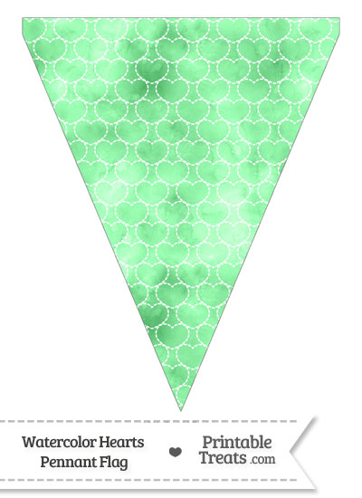 Green Watercolor Hearts Pennant Banner Flag from PrintableTreats.com