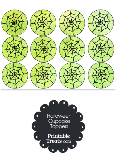 Green Watercolor Spider Web Cupcake Toppers from PrintableTreats.com