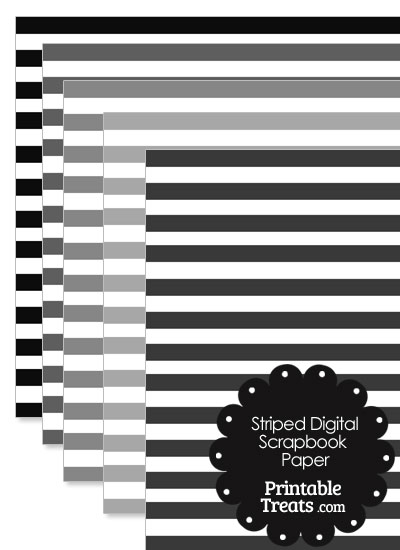 Grey and White Striped Digital Scrapbook Paper from PrintableTreats.com