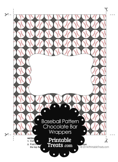 Grey Baseball Pattern Chocolate Bar Wrappers from PrintableTreats.com