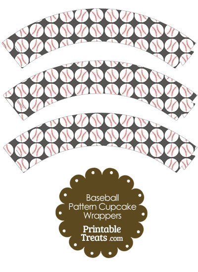 Grey Baseball Pattern Cupcake Wrappers from PrintableTreats.com