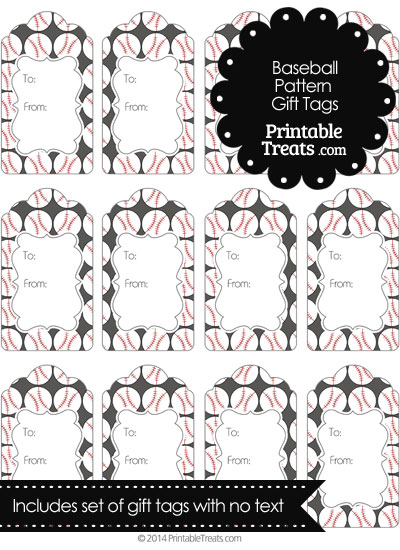 Grey Baseball Pattern Gift Tags from PrintableTreats.com