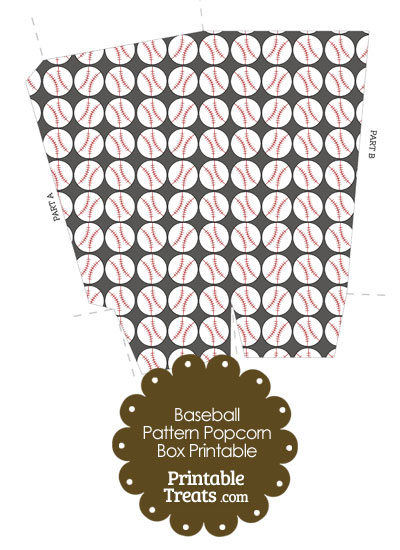 Grey Baseball Pattern Popcorn Box from PrintableTreats.com