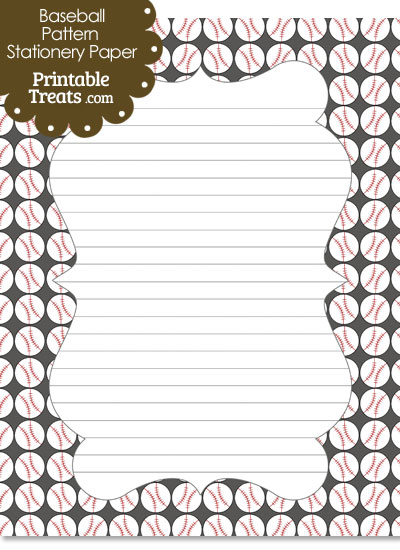 Grey Baseball Pattern Stationery Paper from PrintableTreats.com