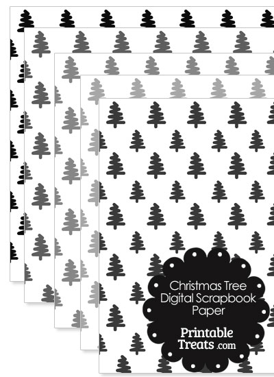 Grey Christmas Tree Digital Scrapbook Paper from PrintableTreats.com