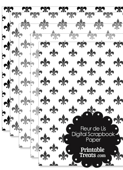 Grey Fleur de Lis Digital Scrapbook Paper from PrintableTreats.com