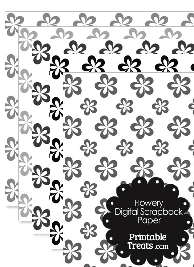 Grey Flower Digital Scrapbook Paper from PrintableTreats.com
