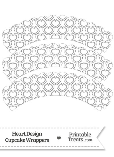 Grey Heart Design Scalloped Cupcake Wrappers from PrintableTreats.com