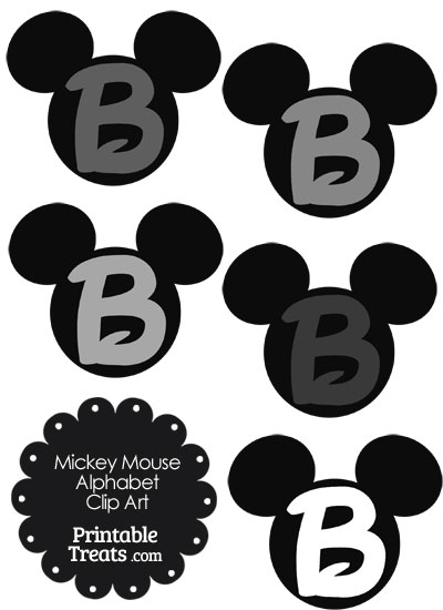 Grey Mickey Mouse Head Letter B Clipart from PrintableTreats.com
