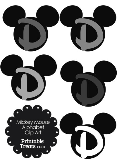 Grey Mickey Mouse Head Letter D Clipart from PrintableTreats.com