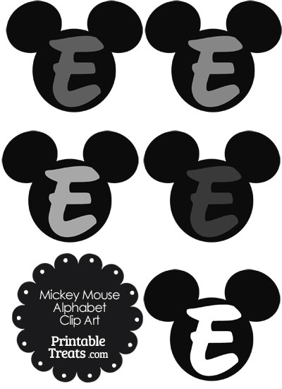Grey Mickey Mouse Head Letter E Clipart from PrintableTreats.com