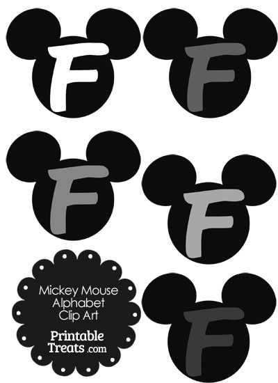 Grey Mickey Mouse Head Letter F Clipart from PrintableTreats.com