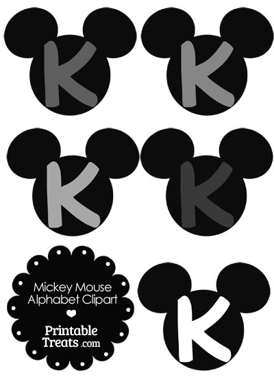 Grey Mickey Mouse Head Letter K Clipart from PrintableTreats.com