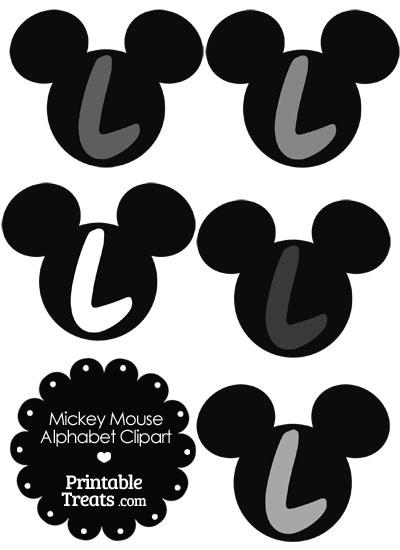 Grey Mickey Mouse Head Letter L Clipart from PrintableTreats.com