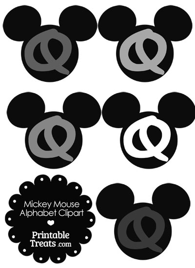 Grey Mickey Mouse Head Letter Q Clipart from PrintableTreats.com