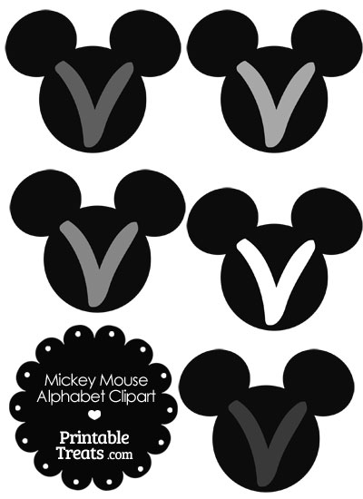 Grey Mickey Mouse Head Letter V Clipart from PrintableTreats.com