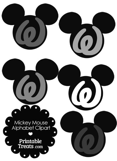 Grey Mickey Mouse Head Letter W Clipart from PrintableTreats.com