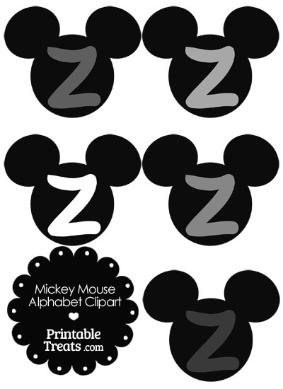 Grey Mickey Mouse Head Letter Z Clipart from PrintableTreats.com