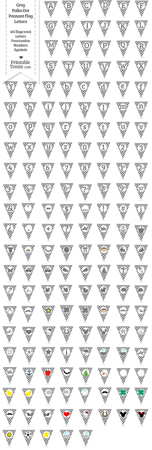 Grey Polka Dot Pennant Flag Letters Download from PrintableTreats.com
