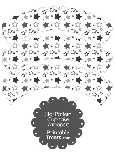 Grey Star Pattern Scalloped Cupcake Wrappers from PrintableTreats.com