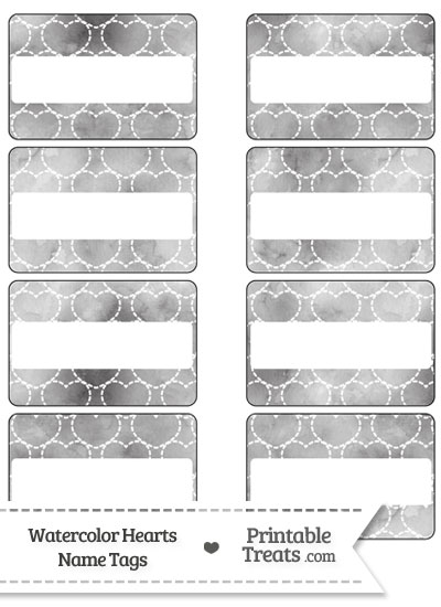 Grey Watercolor Hearts Name Tags from PrintableTreats.com