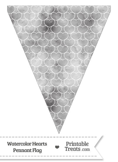 Grey Watercolor Hearts Pennant Banner Flag from PrintableTreats.com