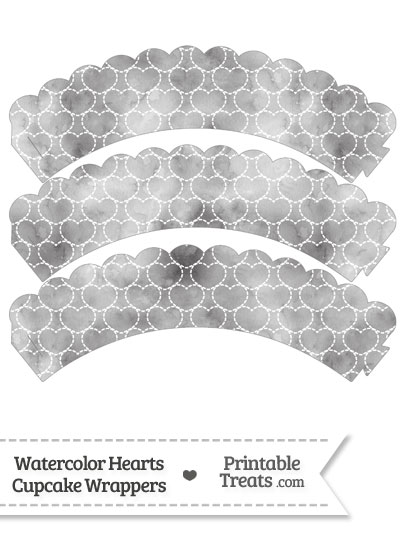 Grey Watercolor Hearts Scalloped Cupcake Wrappers from PrintableTreats.com