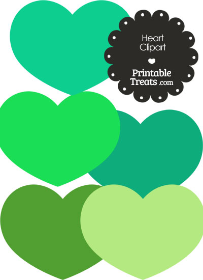 Heart Clipart in Shades of Green from PrintableTreats.com