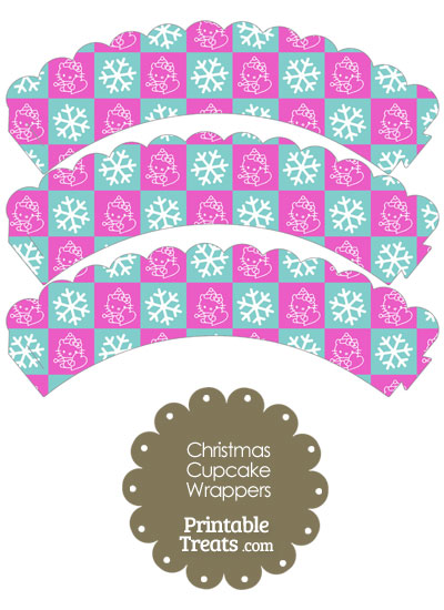 Hello Kitty Christmas Checkered Scalloped Cupcake Wrappers from PrintableTreats.com