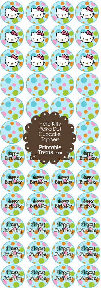 Hello Kitty Polka Dot Party Cupcake Toppers Set 1 from PrintableTreats.com