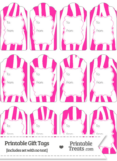 Hot Pink and White Zebra Print Gift Tags from PrintableTreats.com
