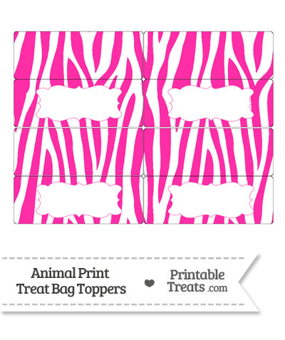 Hot Pink and White Zebra Print Treat Bag Toppers from PrintableTreats.com