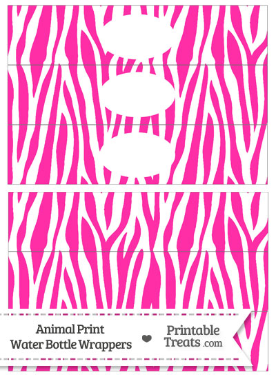 Hot Pink and White Zebra Print Water Bottle Wrappers from PrintableTreats.com