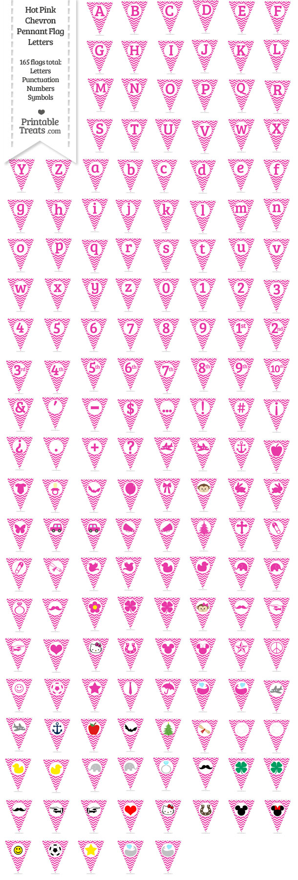 Hot Pink Chevron Pennant Flag Letters Download from PrintableTreats.com