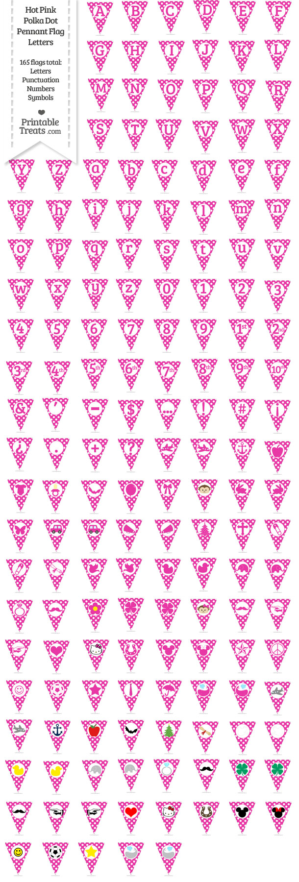 Hot Pink Polka Dot Pennant Flag Letters Download from PrintableTreats.com