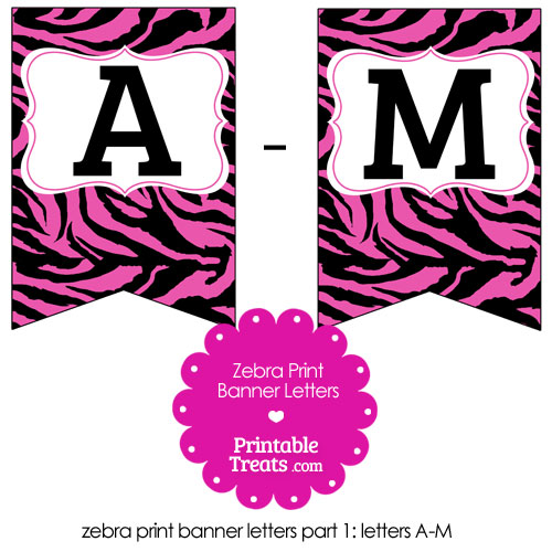 hot pink zebra print bunting banner letters a-m