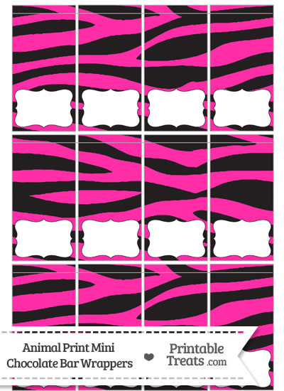 Hot Pink Zebra Print Mini Chocolate Bar Wrappers from PrintableTreats.com