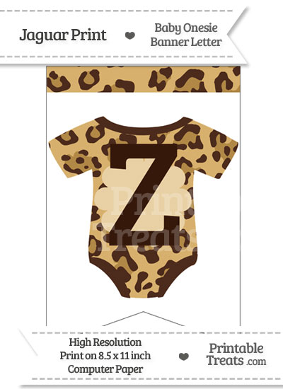 Jaguar Print Baby Onesie Bunting Banner Letter Z from PrintableTreats.com