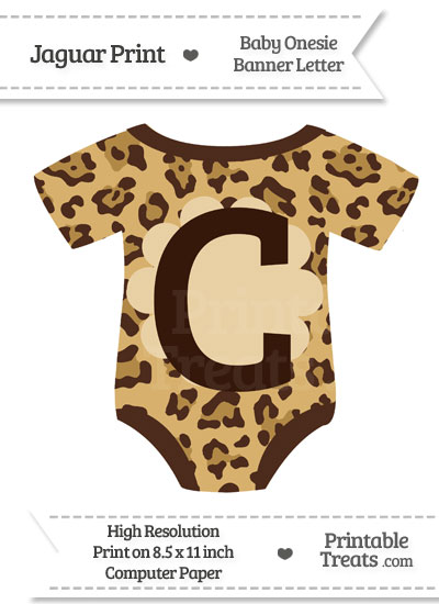 Jaguar Print Baby Onesie Shaped Banner Letter C from PrintableTreats.com