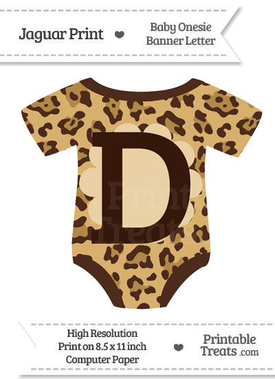Jaguar Print Baby Onesie Shaped Banner Letter D from PrintableTreats.com
