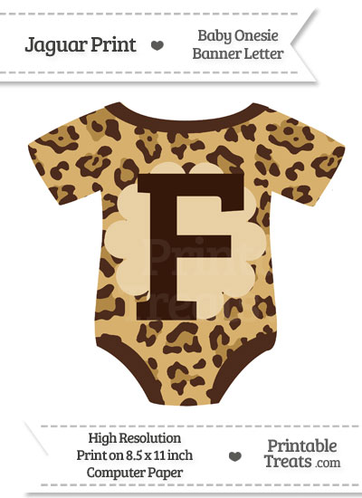 Jaguar Print Baby Onesie Shaped Banner Letter F from PrintableTreats.com