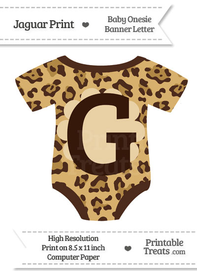 Jaguar Print Baby Onesie Shaped Banner Letter G from PrintableTreats.com