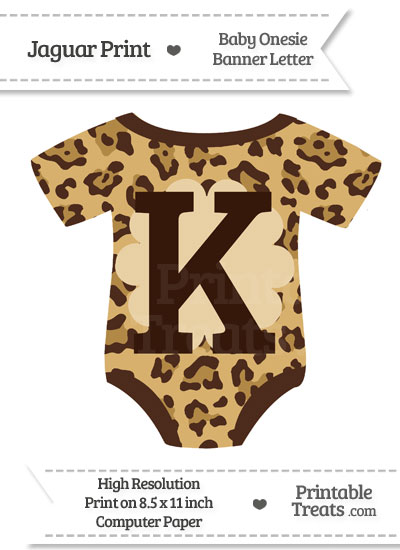 Jaguar Print Baby Onesie Shaped Banner Letter K from PrintableTreats.com