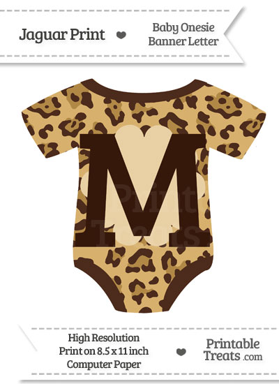 Jaguar Print Baby Onesie Shaped Banner Letter M from PrintableTreats.com