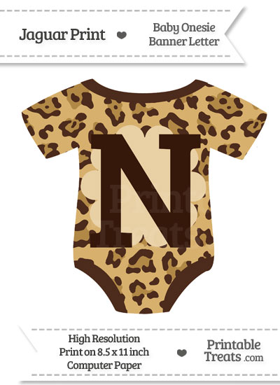 Jaguar Print Baby Onesie Shaped Banner Letter N from PrintableTreats.com